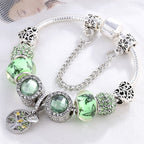 Bracelet In Sterling Silver And Green Crystal