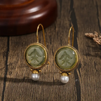 Vintage Rounded Green Stone Pearl Earrings
