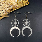 Stainless Steel Half Moon Crescent Earrings And Solar Talisman
