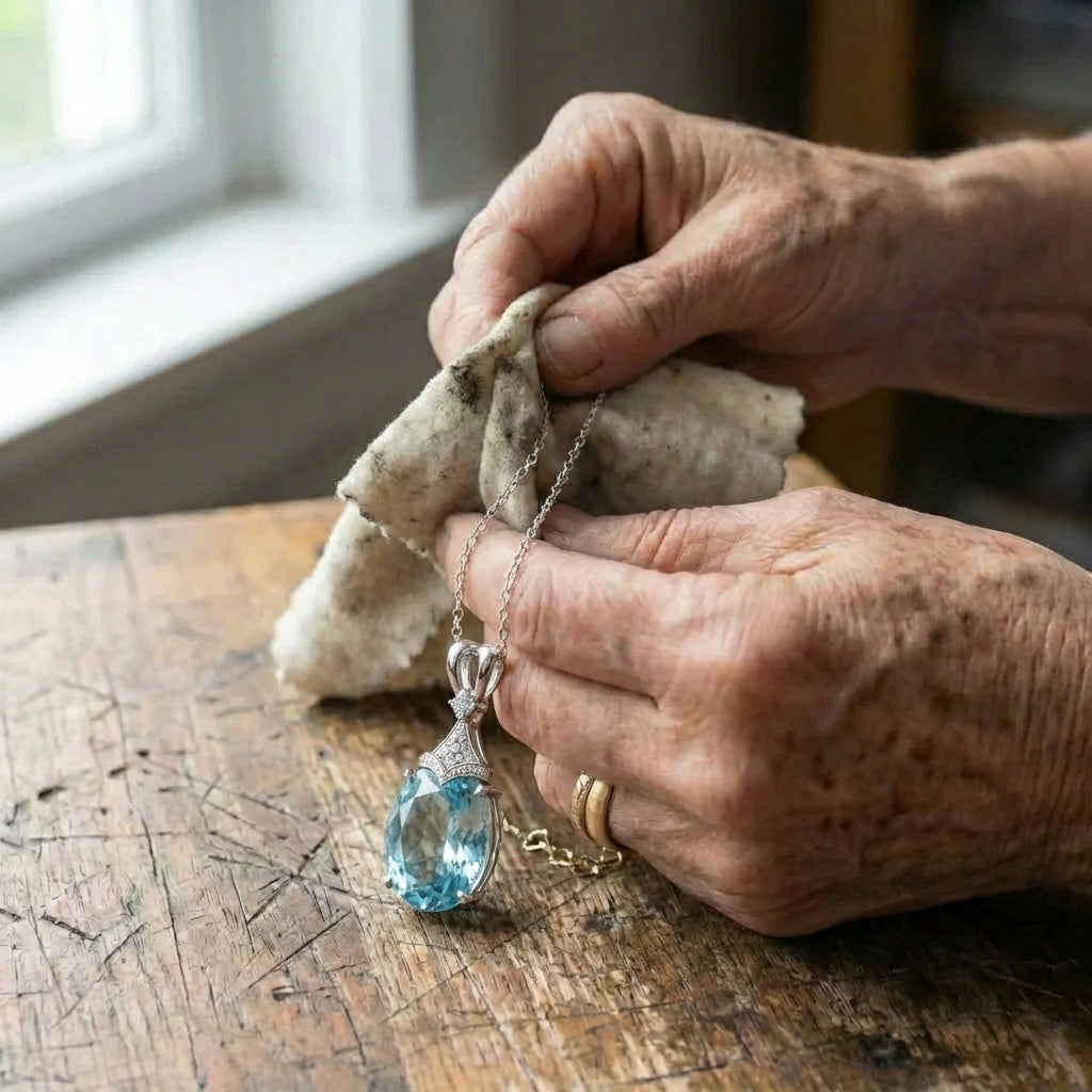 Vintage Silver Aqua Crystal Necklace