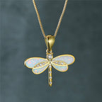 Dragonfly Necklace In Gold With Opal