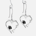 Silver Drop Earrings With Heart & Paw Design