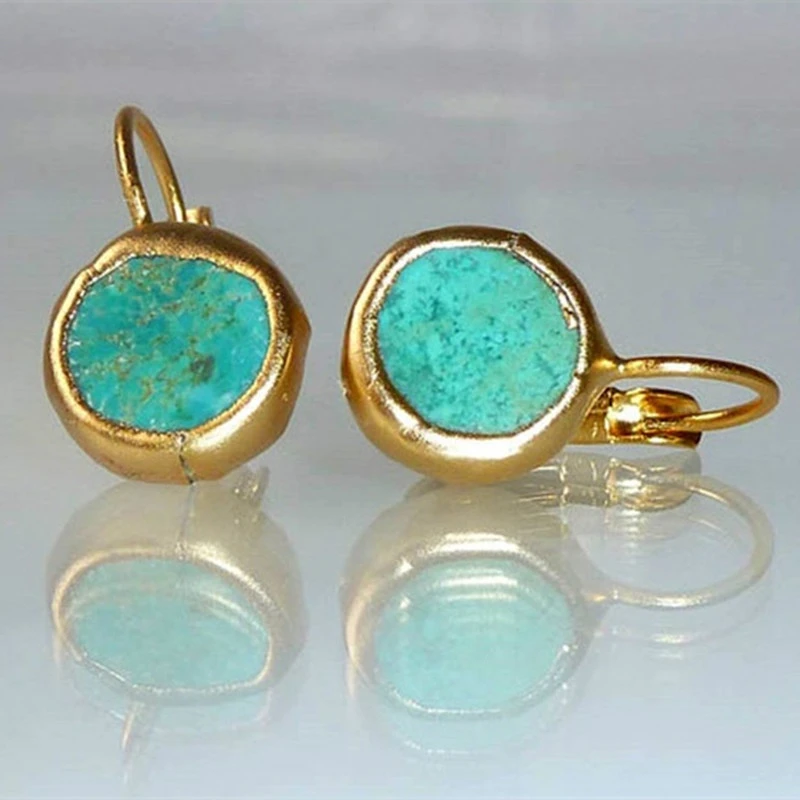 CopyGold Earrings With Turquoise Stone