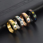 Spinning Stress Reducing Paw Ring – Stainless Steel With Rainbow Paws