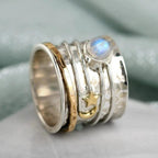 Star And Moon Moonstone Spinner Ring