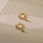 Zirconia Earrings With Emerald In Gold