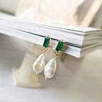 Luxurious Gold Earrings With Pearls And Green Zirconia