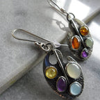 Multicoloured Stone Pendant Earrings