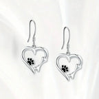 Silver Drop Earrings With Heart & Paw Design