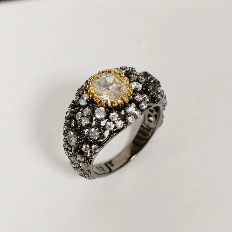 Vintage Dark & White Glass Ring