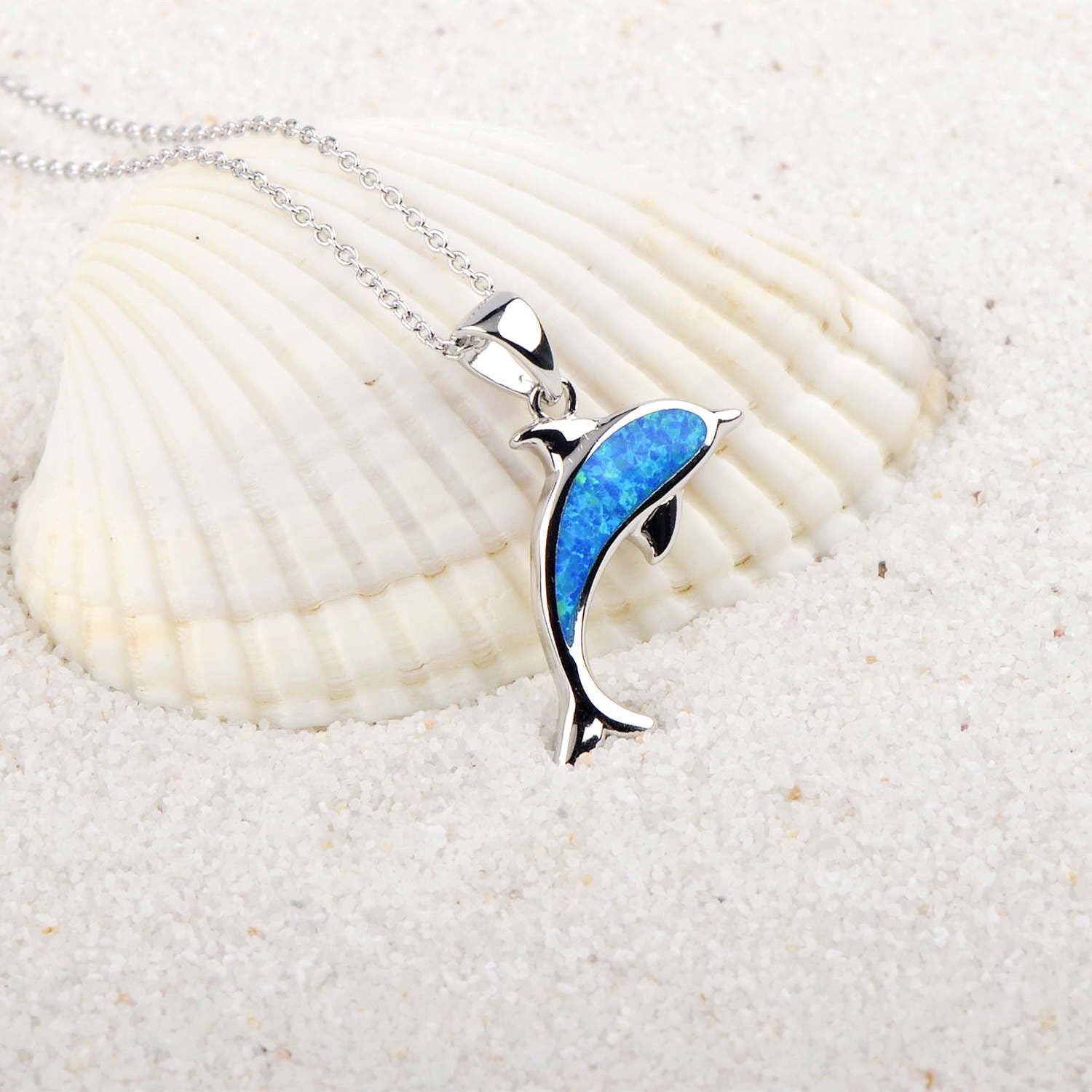 Blue Opal Dolphin Necklace