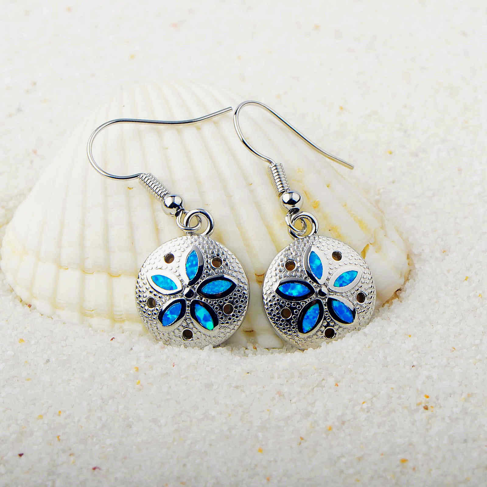 Blue Opal Sand Dollar Earrings
