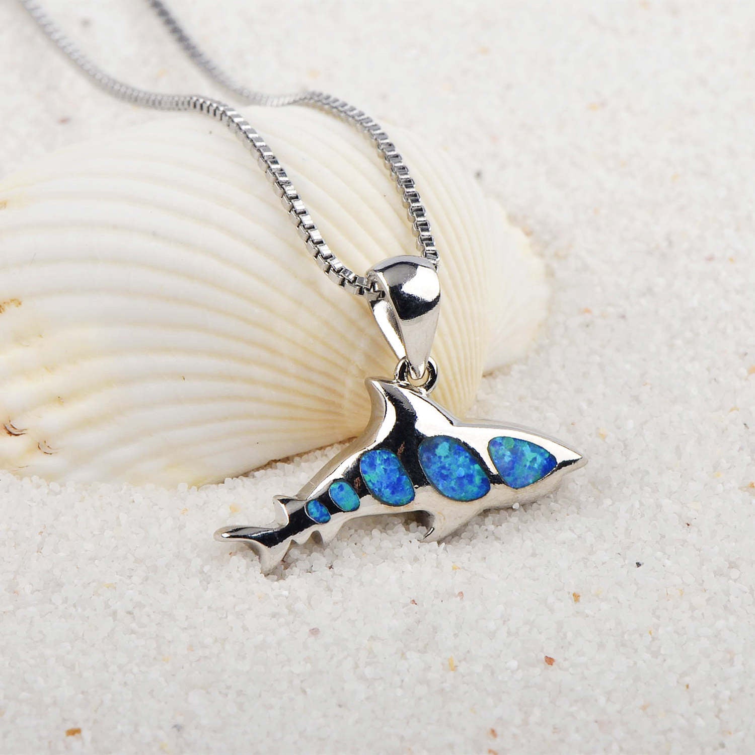 Blue Opal Shark Necklace