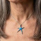 Blue Opal And Silver Starfish Necklace