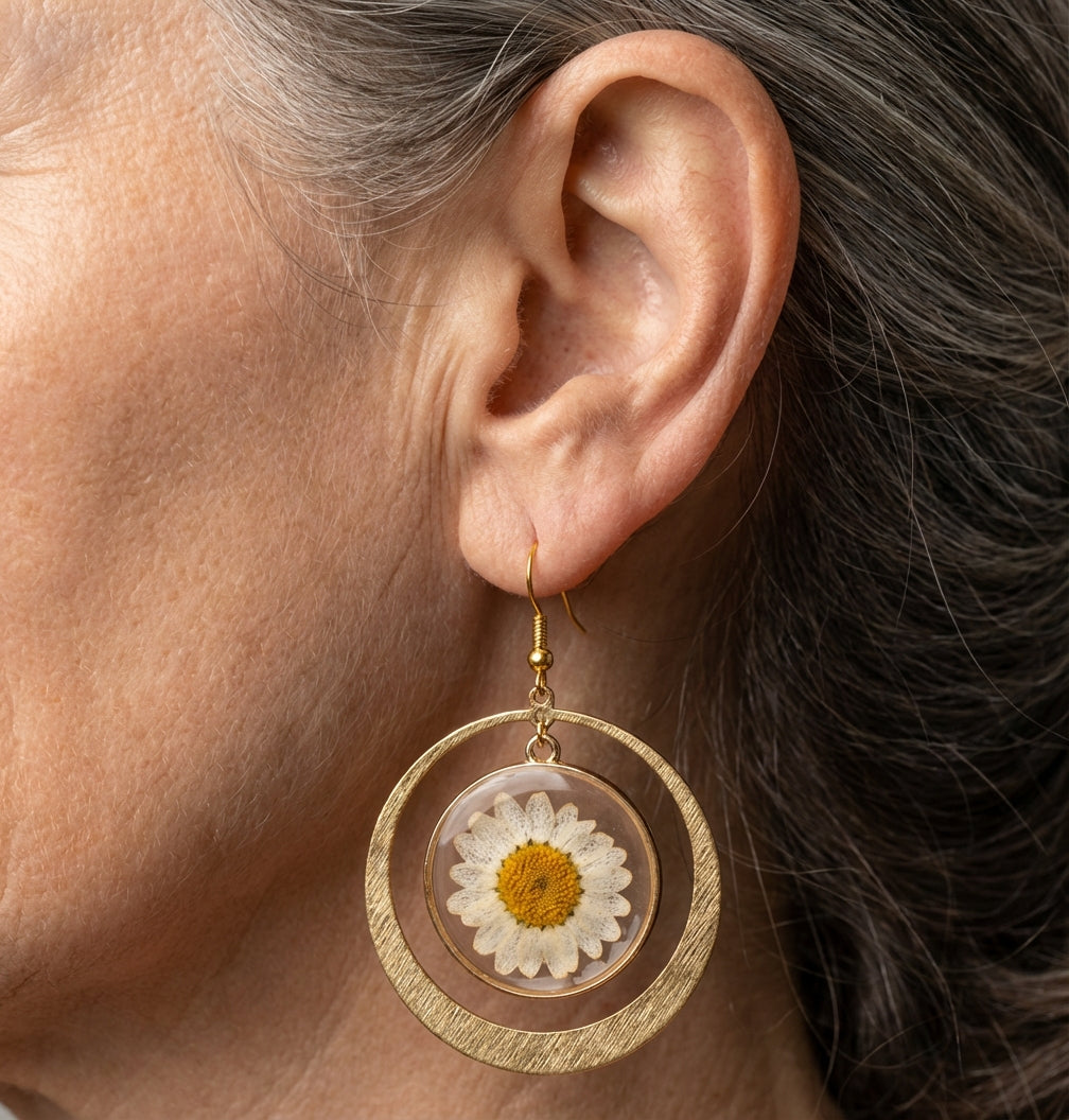 Bohemian Pressed Daisy Earrings