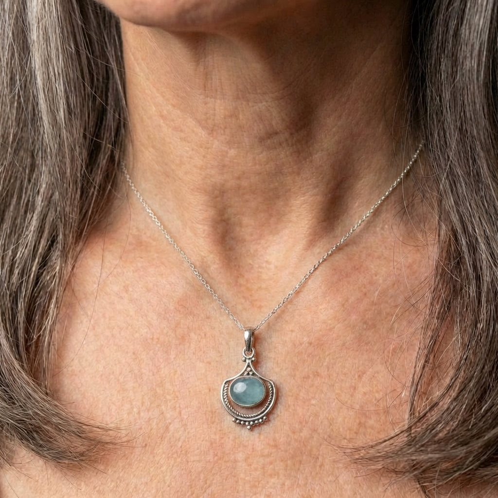 Boho Opal Necklace In Silver