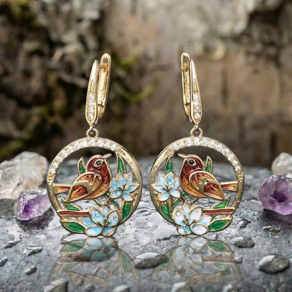 Elegant Bird Flower Earrings