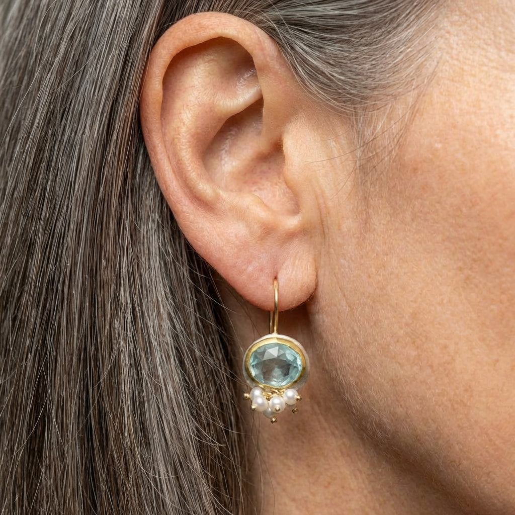 Elegant Blue Zircon Pearl Earrings