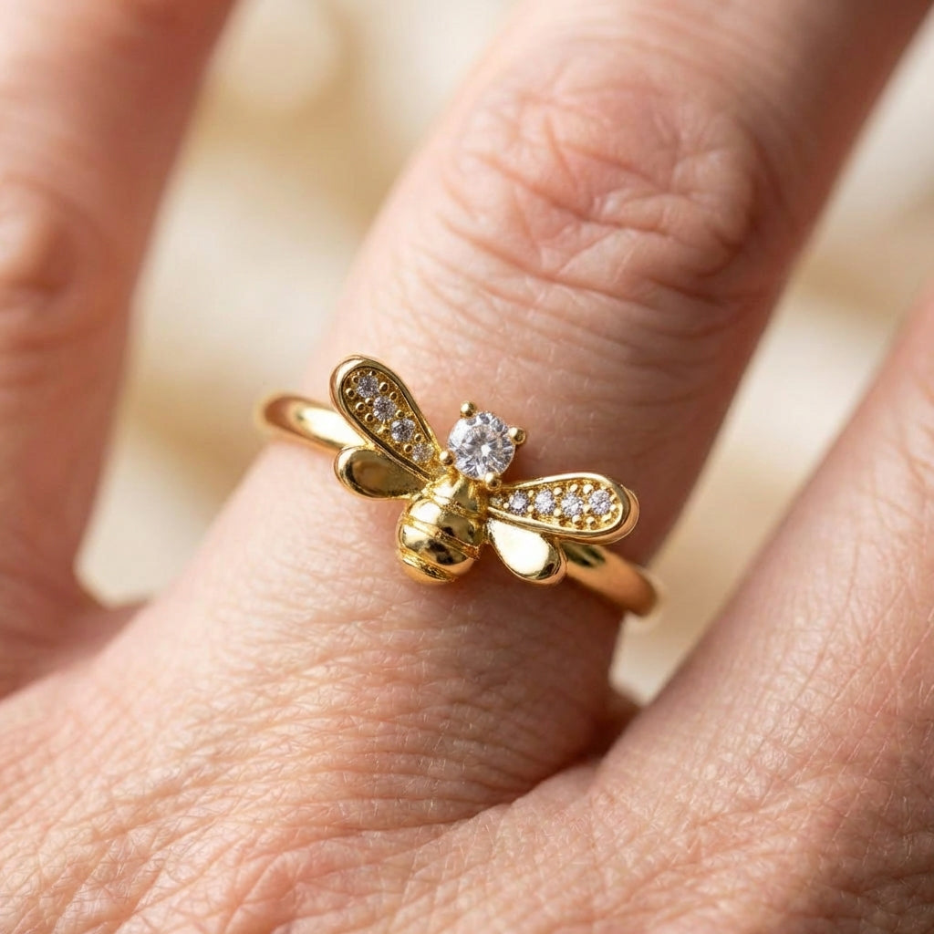Elegant Crystal Bee Ring