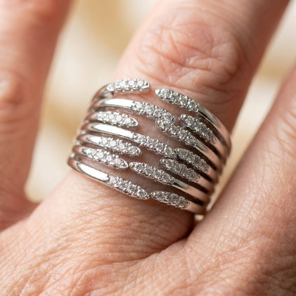 Elegant Crystal Multi Layer Ring