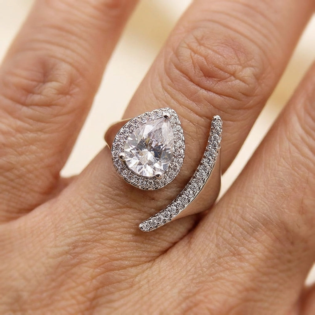Elegant Crystal Teardrop Ring