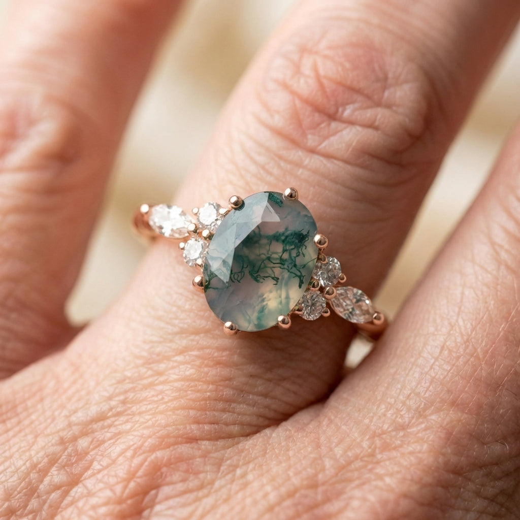Elegant Moss Agate Ring
