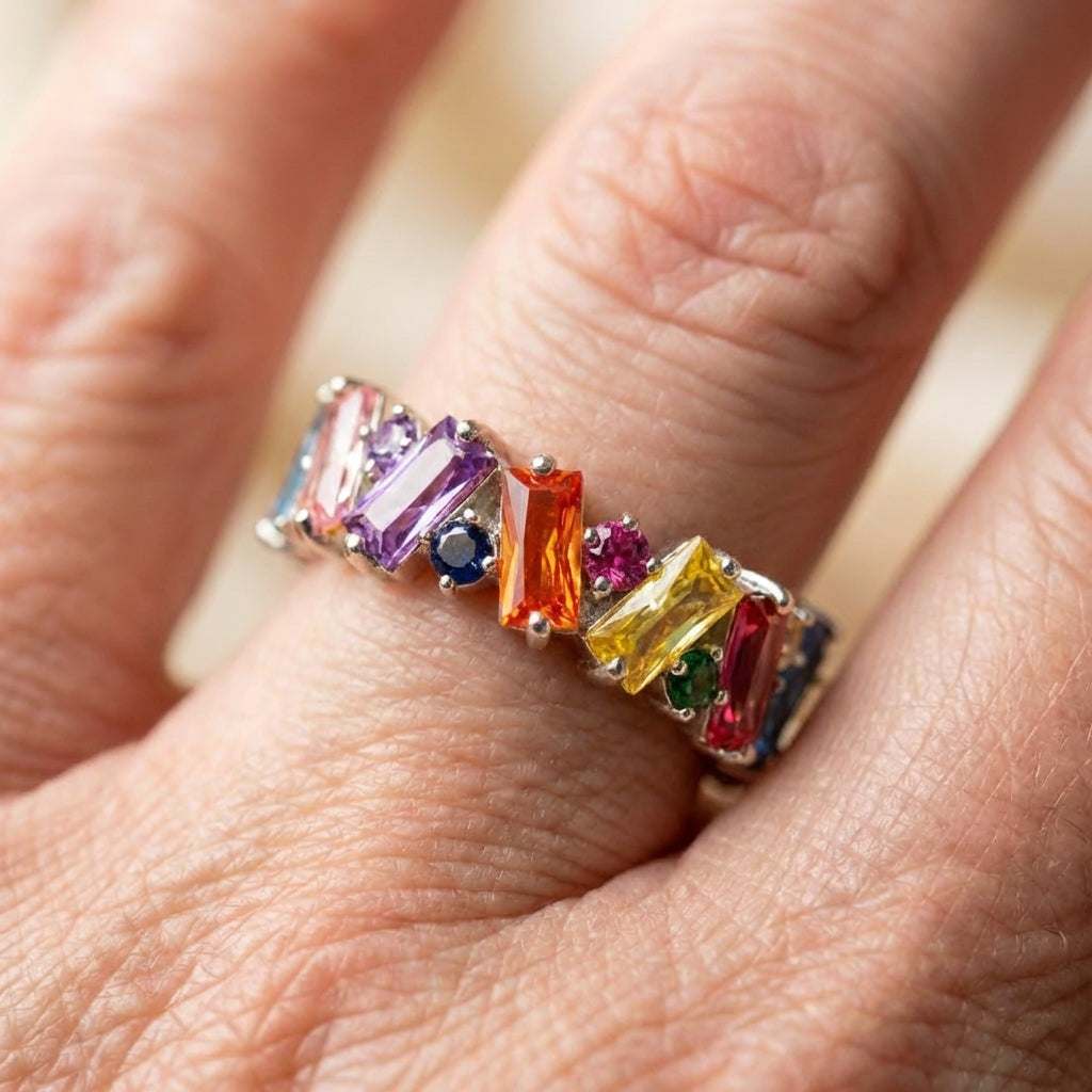 Elegant Rainbow Zircon Ring
