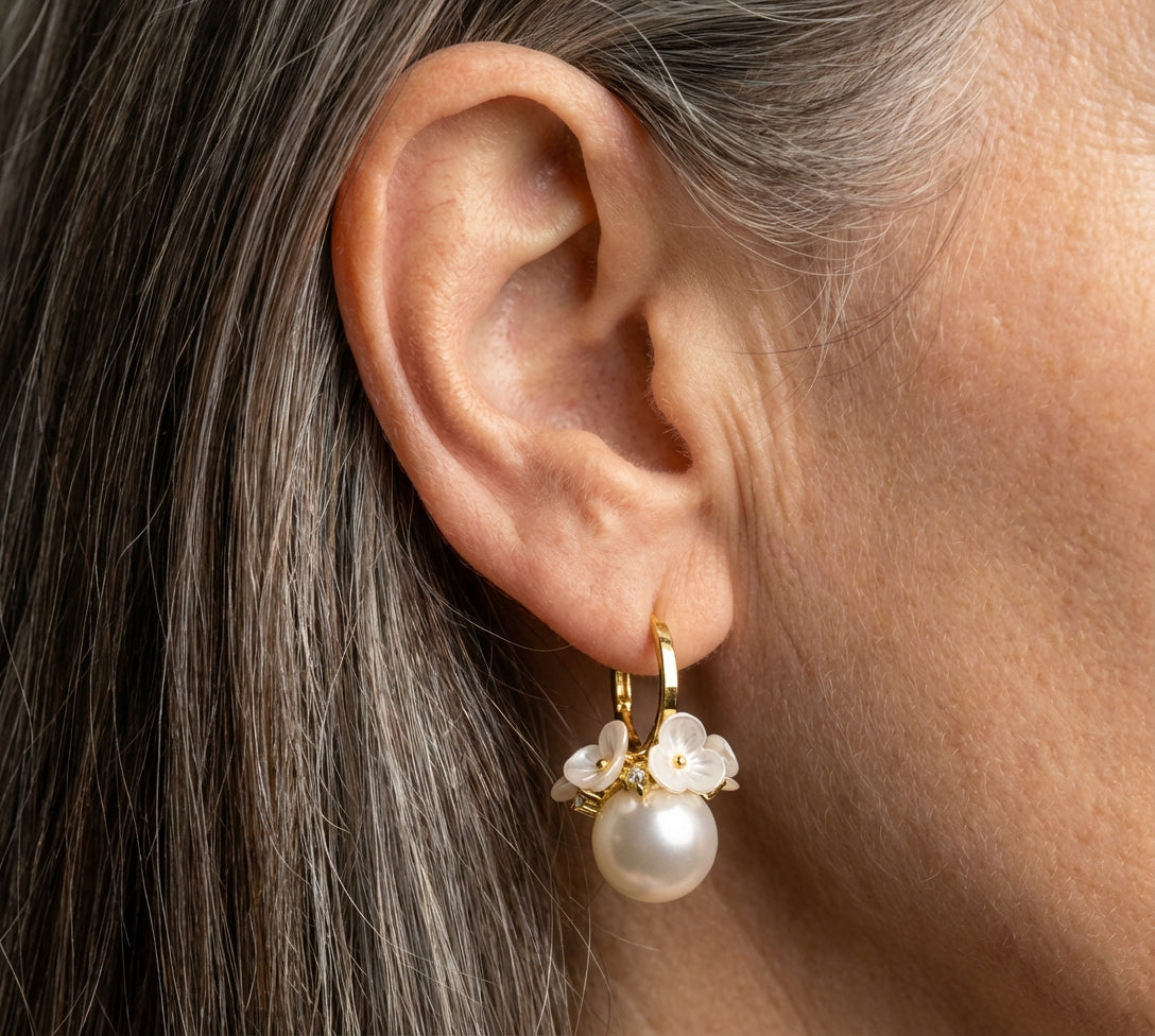 Elegant White Flower Cluster Pearl Earrings