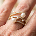 Exquisite Three Layer Pearl Gold Adjustable Ring