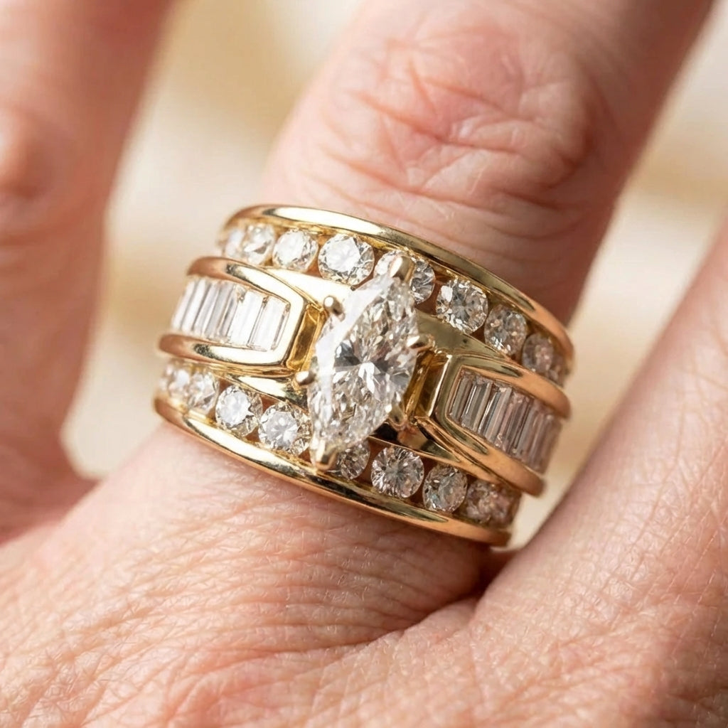 Elegant Three Row Diamond Ring