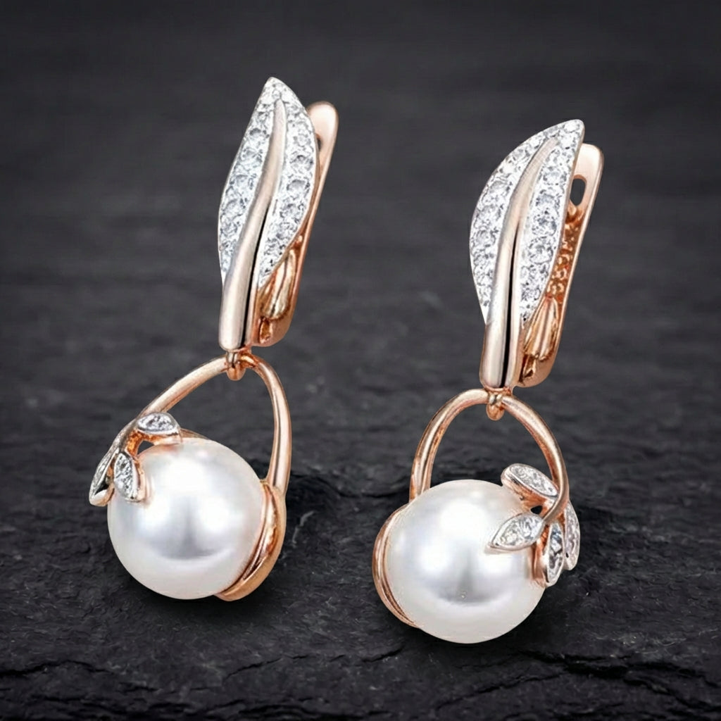 Vintage Crystal Flower Pearl Drop Earrings