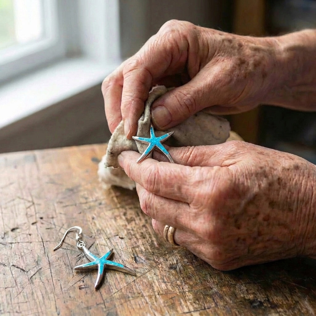 A Starfish Earrings In Opal And Silver