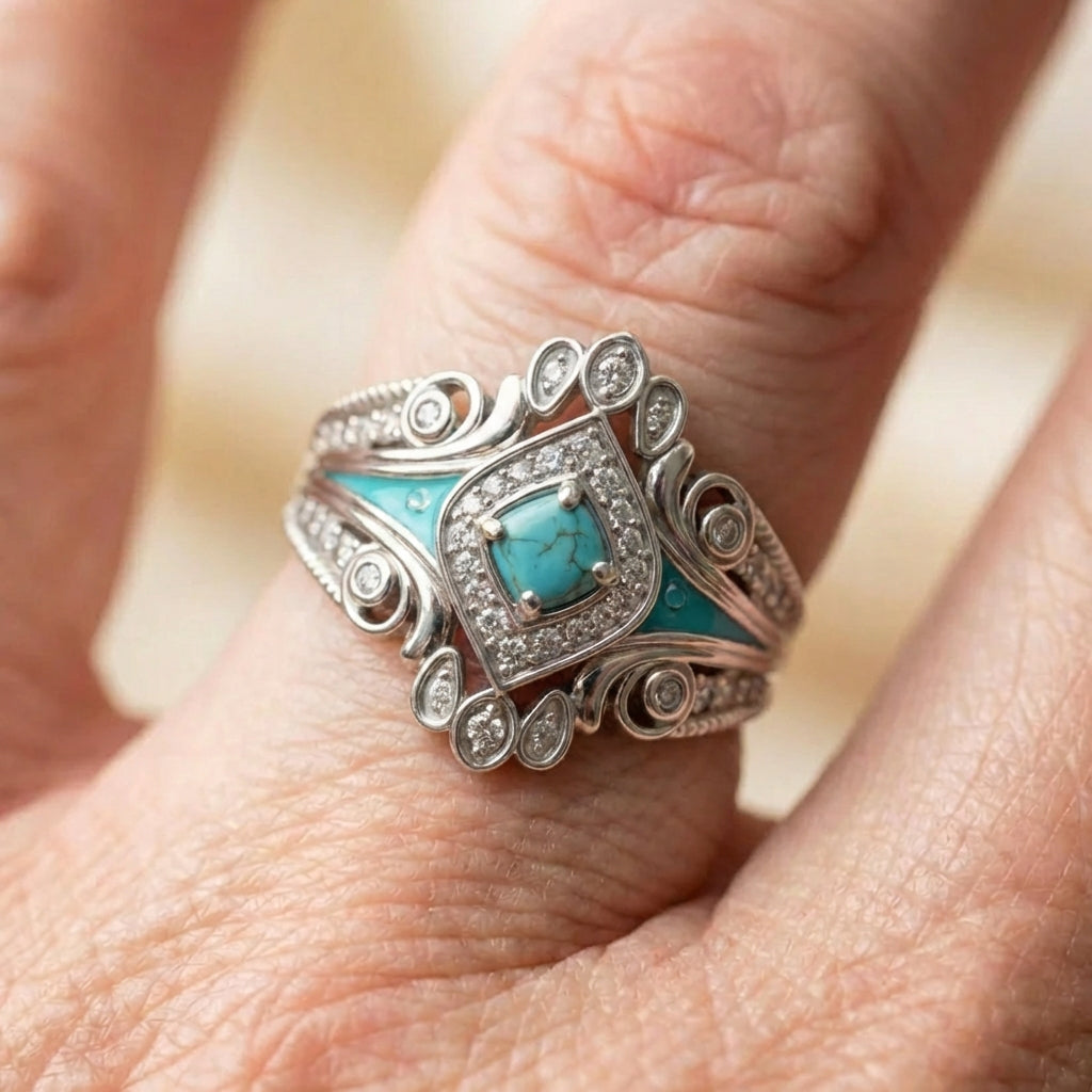 Vintage Turquoise Cz Ring