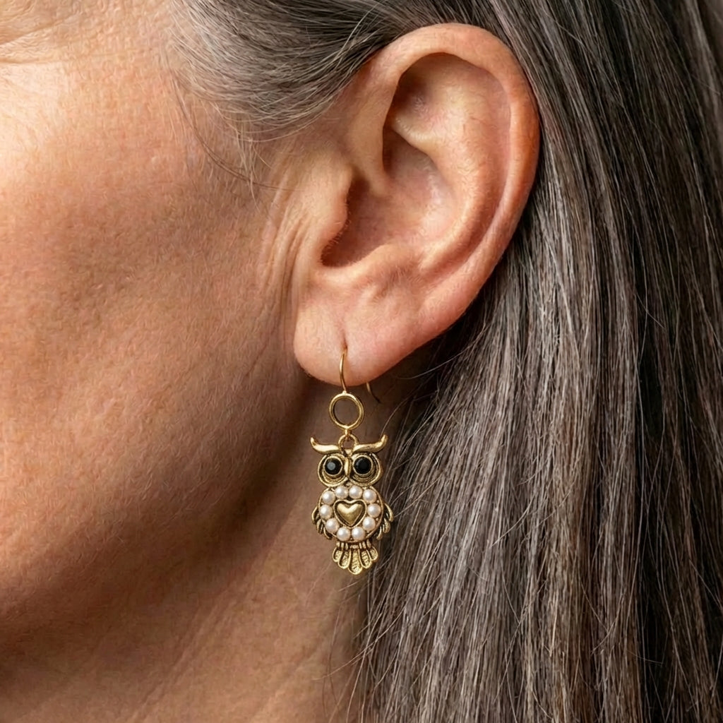 Vintage Pearl Owl Earrings