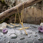 Gold Angelic Winged Cross Pendant Necklace