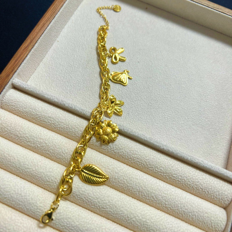 Gold Floral Charm Bracelet