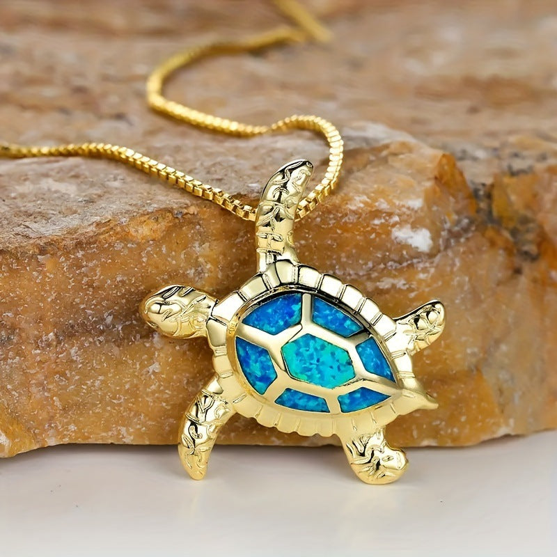 Gold Opal Turtle Necklace
