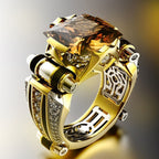 Elegant Maze Cutout Band Amber Ring