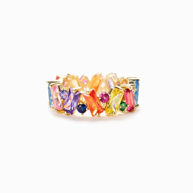 Elegant  Rainbow Baguette Eternity Band Ring