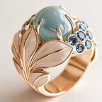 Elegant Bloom Blue Gem Floral Ring