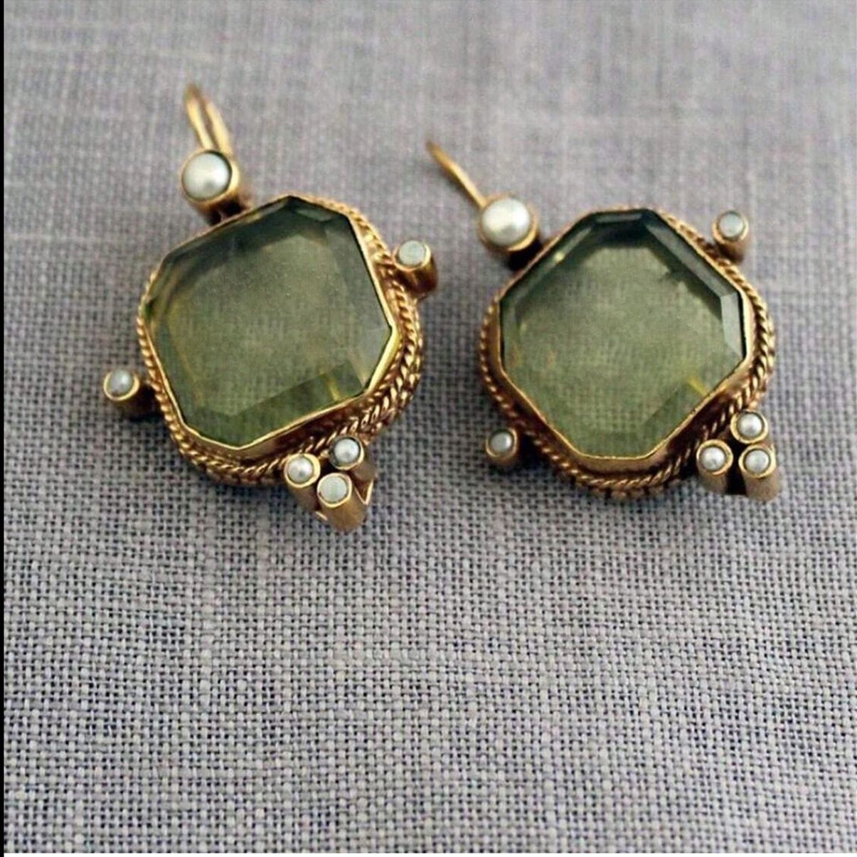 Vintage Blue Floral Engraved Gemstone Earrings