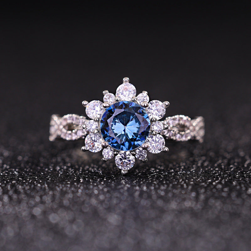 Crystal Turquoise Flower Ring