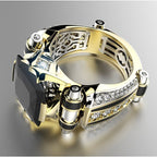 Elegant Maze Cutout Band Amber Ring