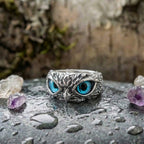 An Owl Of Good Luck Adjustable Ring In Silver And Opal