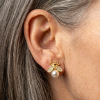 Pearl And Zirconia Bee Earrings In Gold