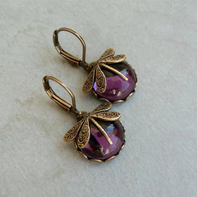 Vintage-Style Glass Dragonfly Earrings