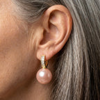 Pink Pearl Zirconia Gold Earrings