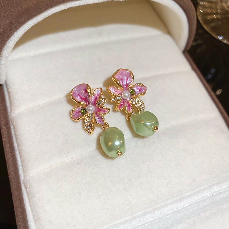 Romantic Jade Flower Earrings