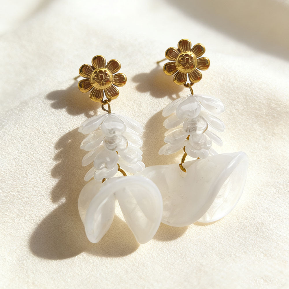 Romantic White Petal Earrings