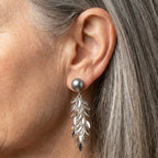 Silver Pearl Leaf Dangle Earrings